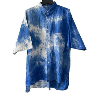 HEET‎ Sportswear Blue Tie Die Tropical Hawaiian Cotton Button Down Top Vintage